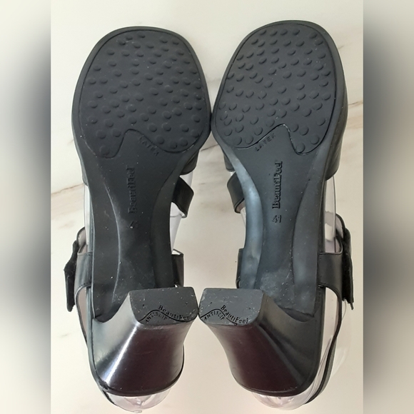 Beautifeel Black Leather Block Stack High Heel Caged Strappy Sandal Sz 10 - Picture 10 of 10